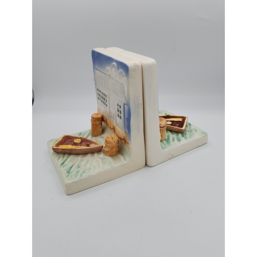 Vintage Beachcombers Int'l Ft. Myers FL 1981 BEACH SCENE Ceramic BOOKENDS